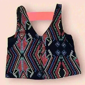 Xhilaration Geometric Crop Tank Top Black Medium Women's Sleeveless Shirt